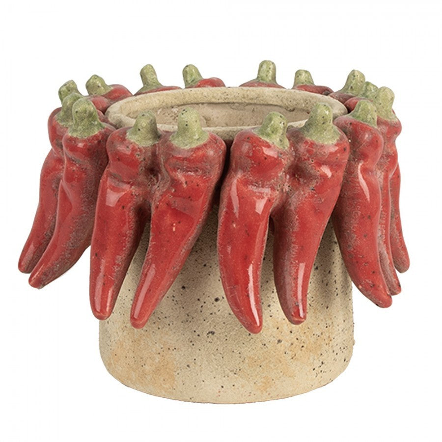 Pflanztopf mit Chili-Design – Mediterraner Blumentopf aus Keramik