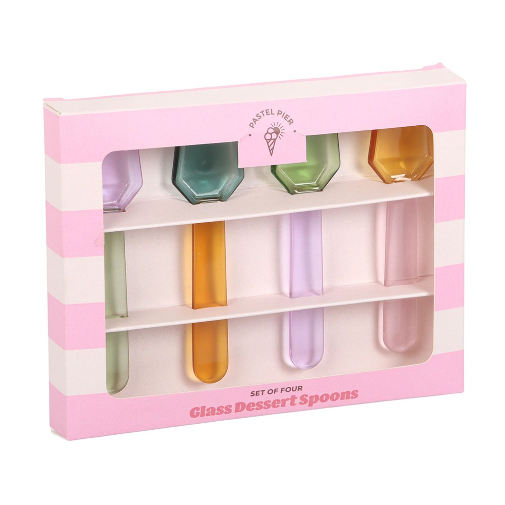 4er-Set Dessertlöffel aus Glas in Pastelltönen – Elegante Löffel für Desserts & Eis