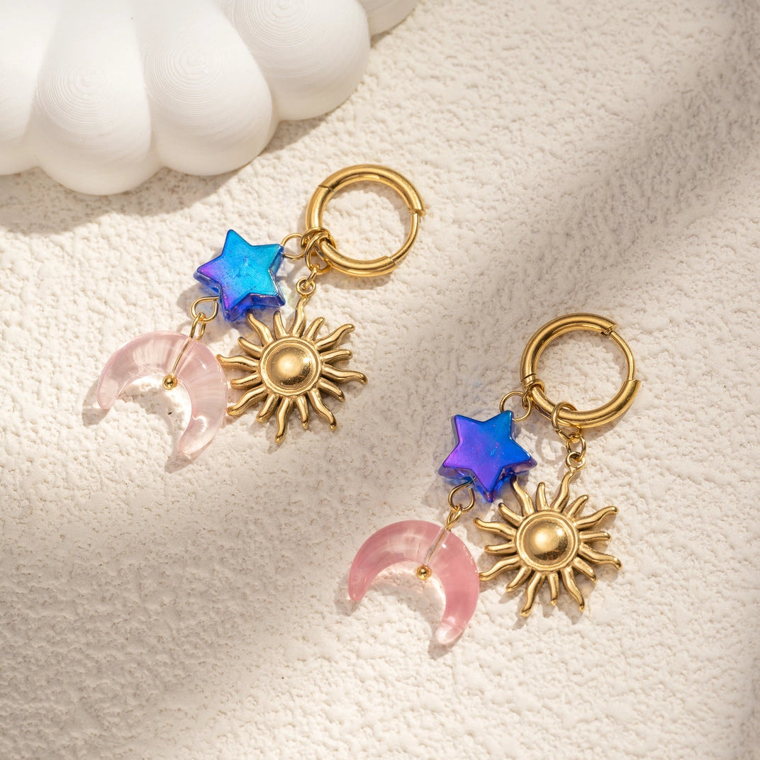 Ohrringe aus Edelstahl mit Sonne, Mond und Stern