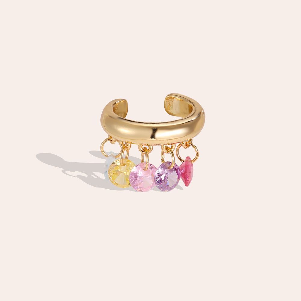 Vergoldeter Ear Cuff mit Zirkonia-Anhängern – Bunt