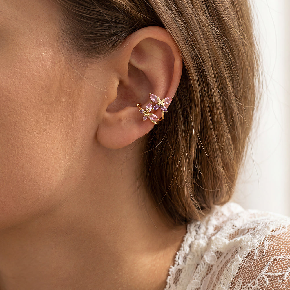 Schmetterling Ear Cuff mit Zirkonia – Gold und Silber