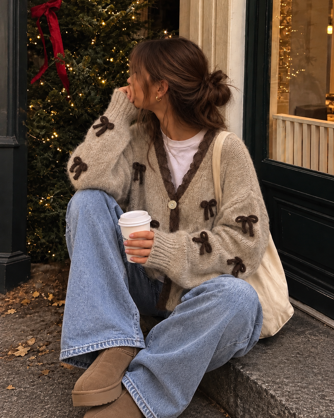 Cozy Bow Cardigan – mit Schleifen & Spitze