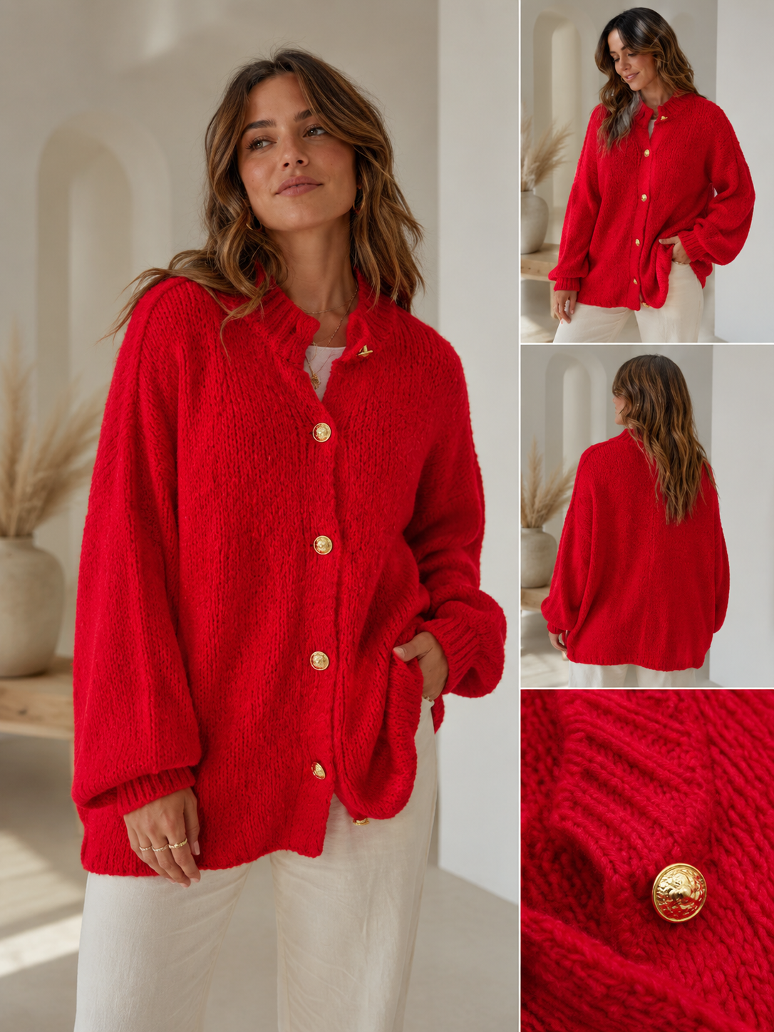 Längerer Oversize Cardigan - Leuchtendes Rot