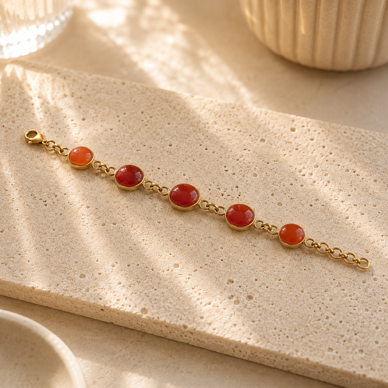 Vergoldetes Karneol Armband aus 925 Sterling Silber – Lebensfreude & Stärke