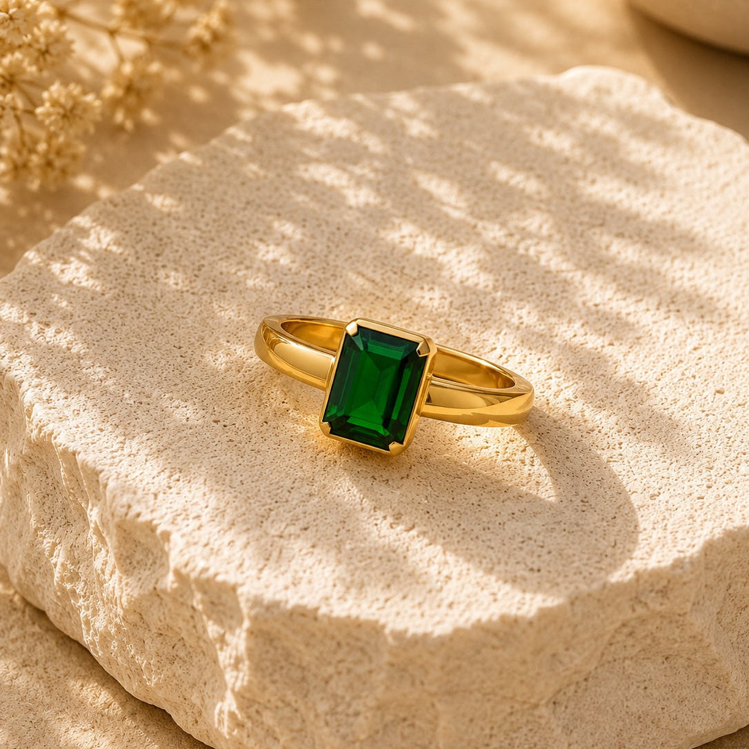 Chromdiopsid Ring aus 925 Sterling Silber vergoldet | Größe 60