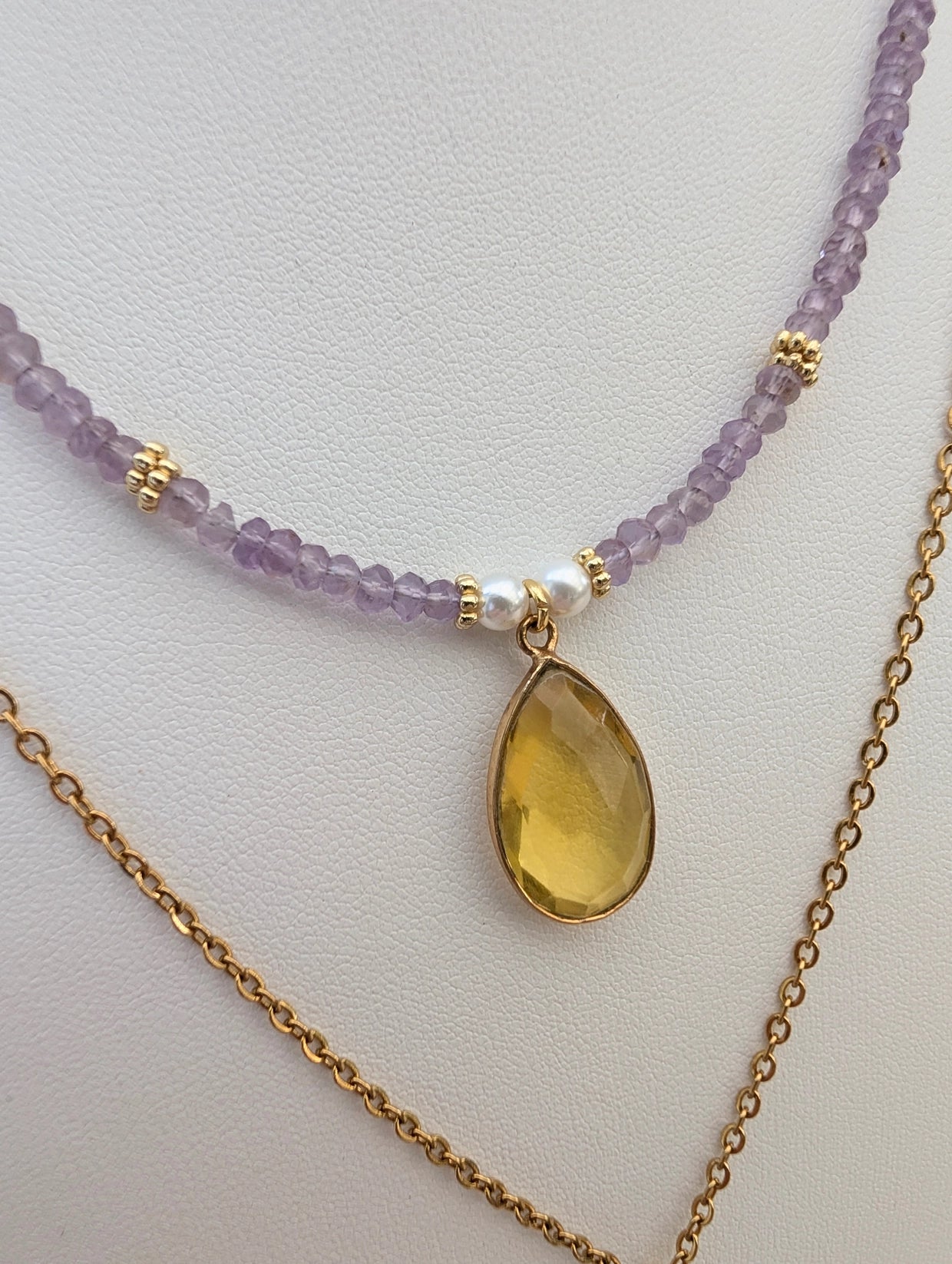 Amethyst Perlenkette mit Citrin | Vergoldete Edelstein Halskette