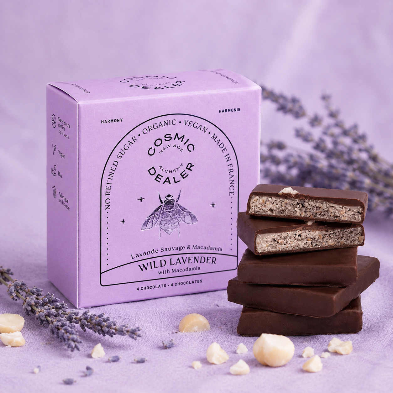 WILD LAVENDER & MACADAMIA – 4er Box Chakra Schokolade | COSMIC DEALER