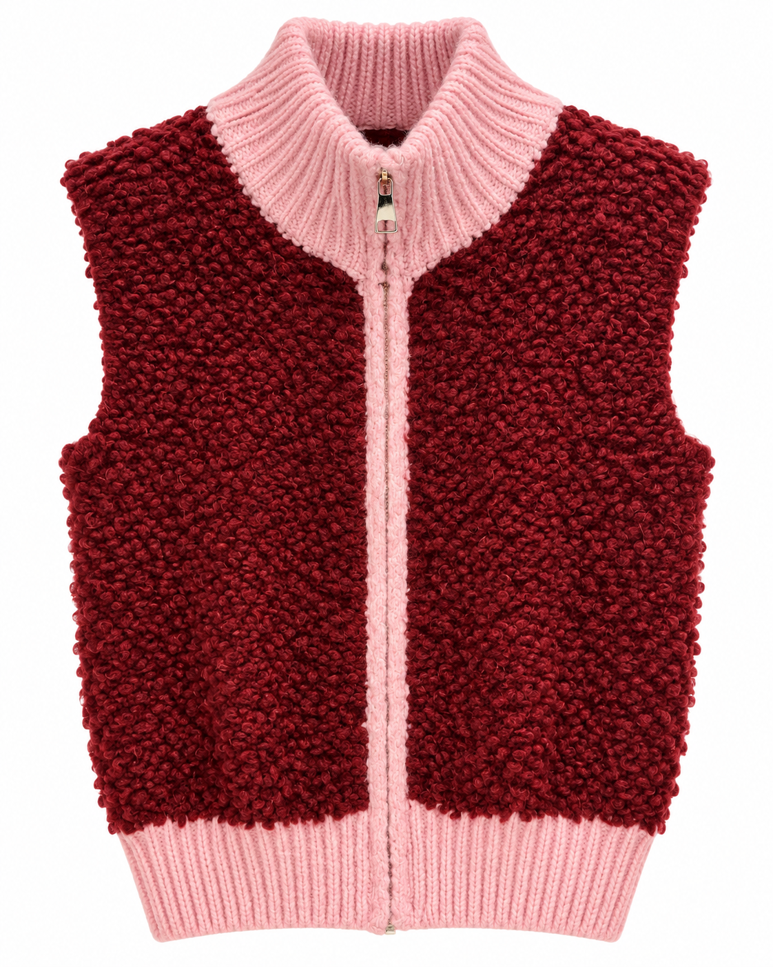 Cozy Teddy Damen Strickweste in Braun und Rosa mit Reißverschluss und Stehkragen
