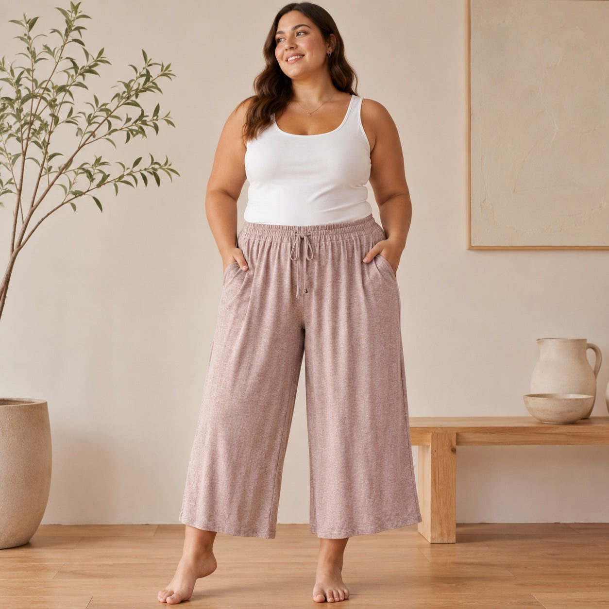 Curvy Angora Caprihose – Altrosa