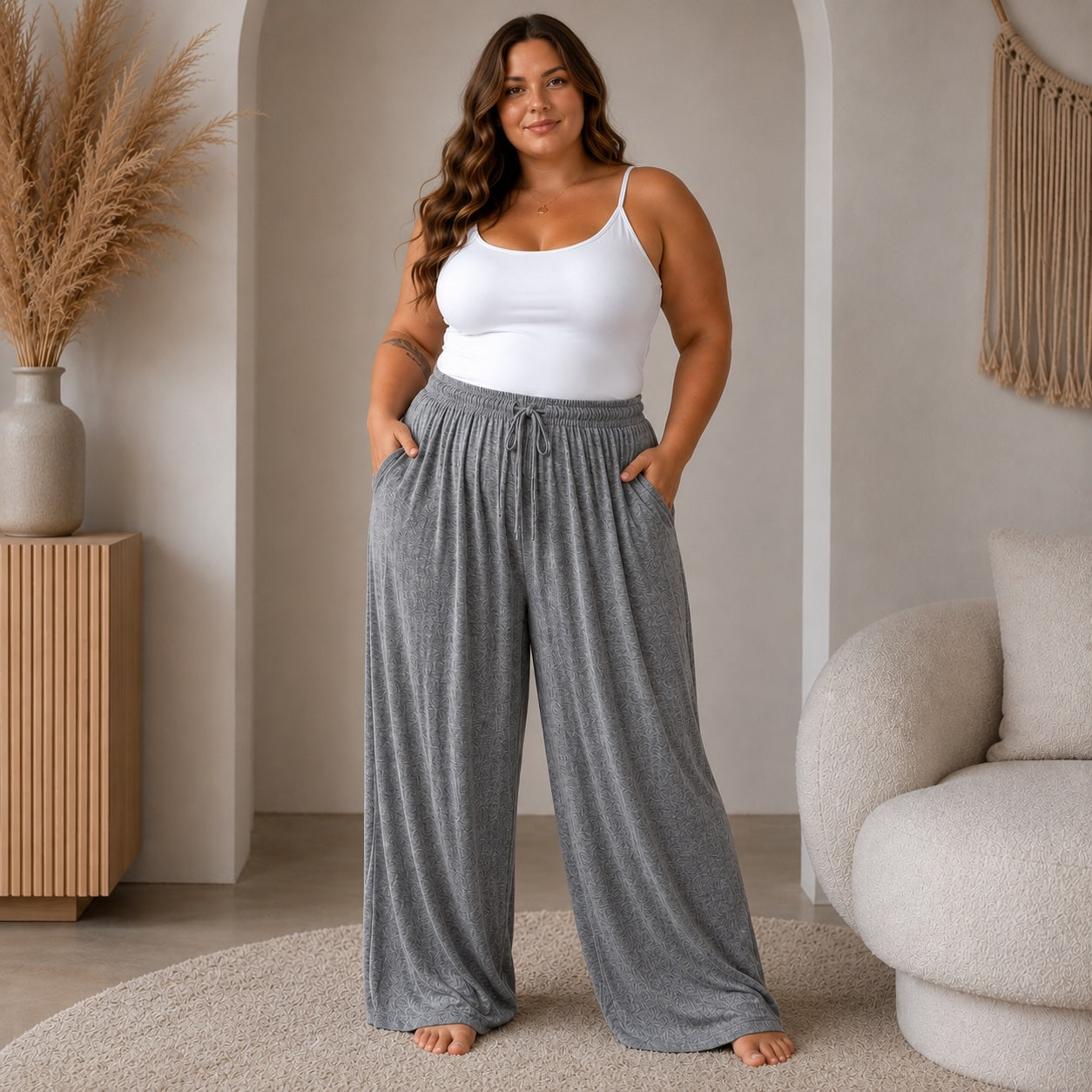 Curvy Angora Loungehose – Grau