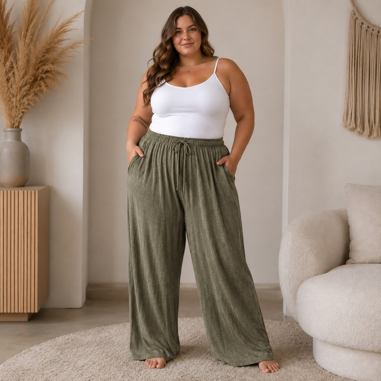 Curvy Angora Loungehose – Khaki
