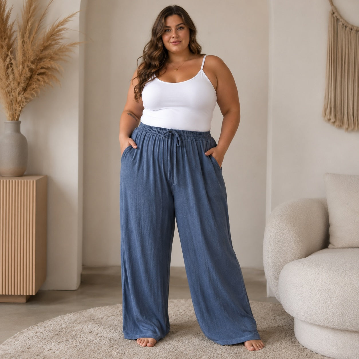 Curvy Angora Loungehose – Blau