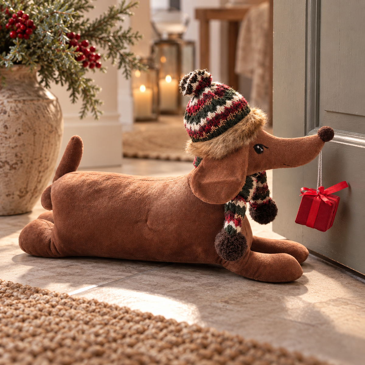 Stoff Dackel Türstopper – Weihnachten