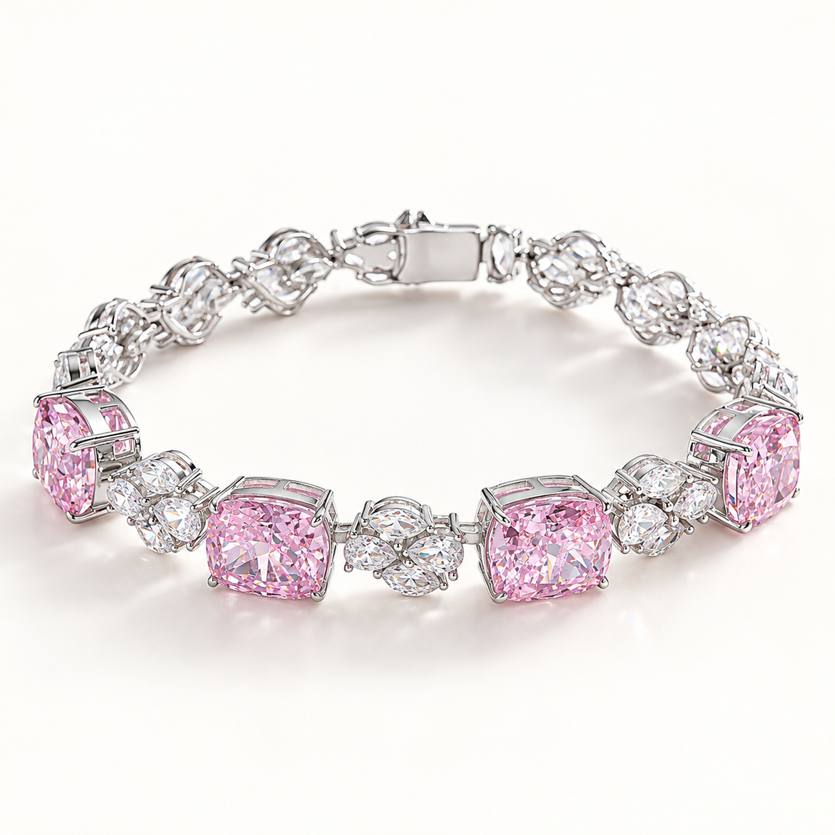 Elegantes Silberarmband mit ovalen High-Carbon-Schmucksteinen und rundem Brillantschliff