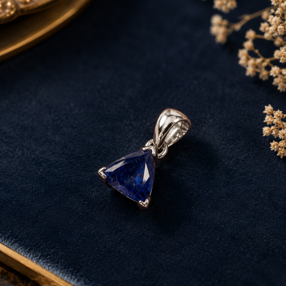 Dreieckiger Tansanit Anhänger aus 925 Sterling Silber