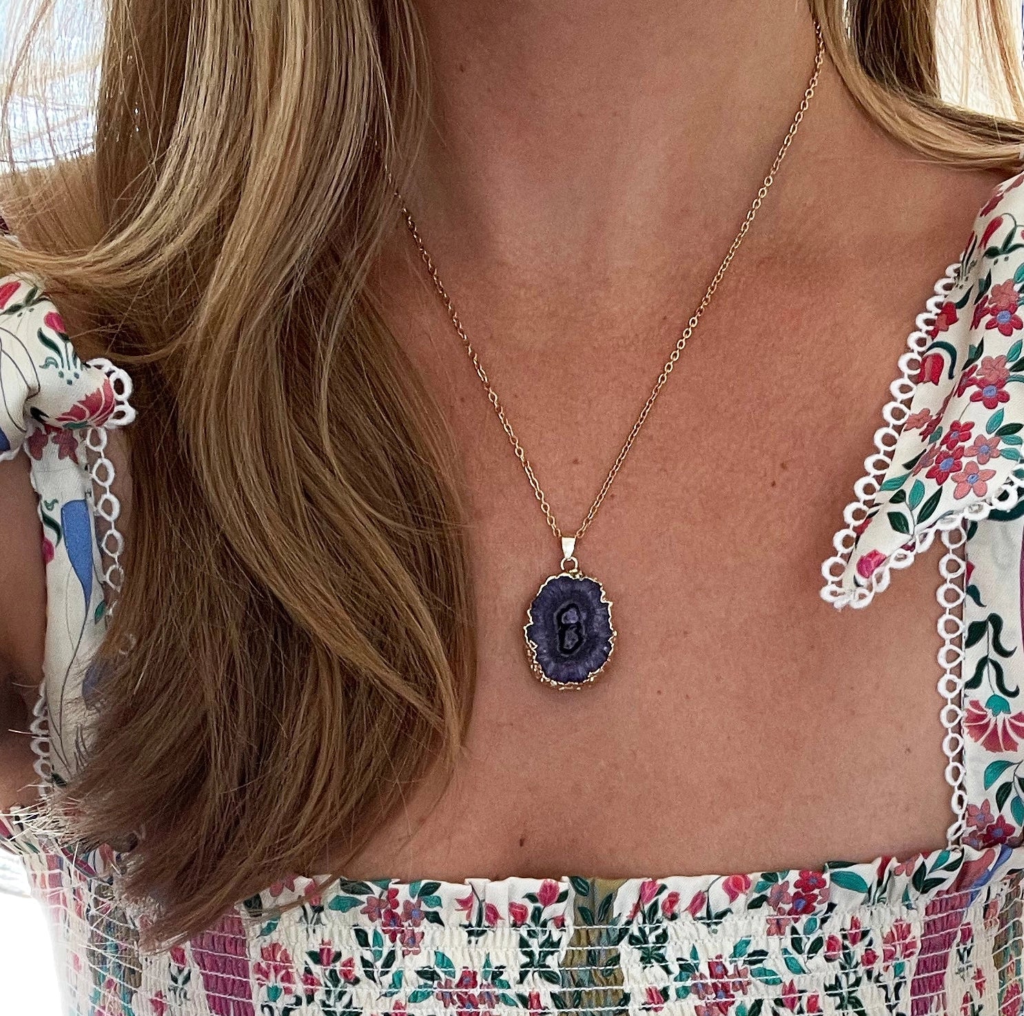 Druzy Achat Kette - Lila