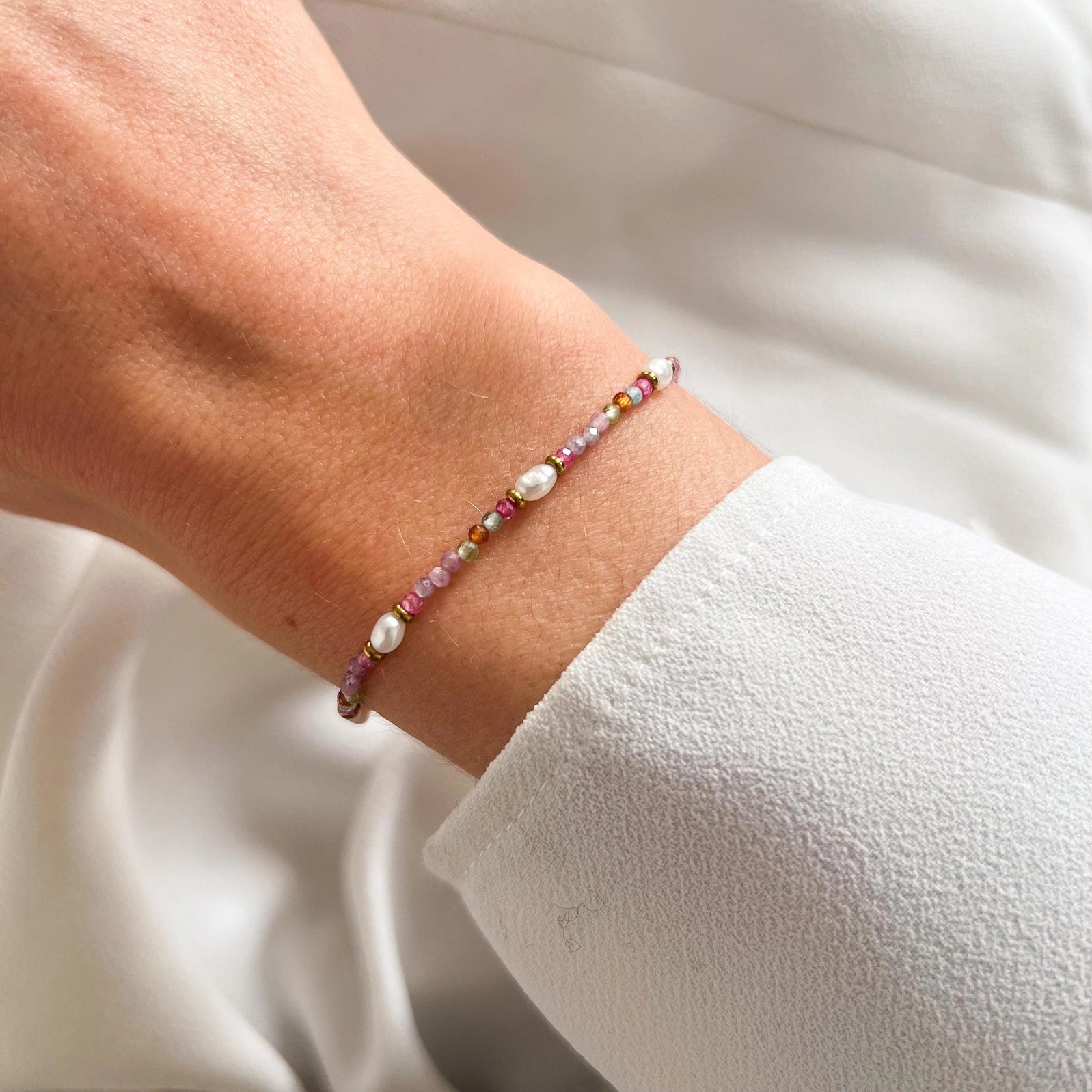 Rosa Achat Perlenarmband mit Süßwasserperlen – Wasserdicht & Verstellbar