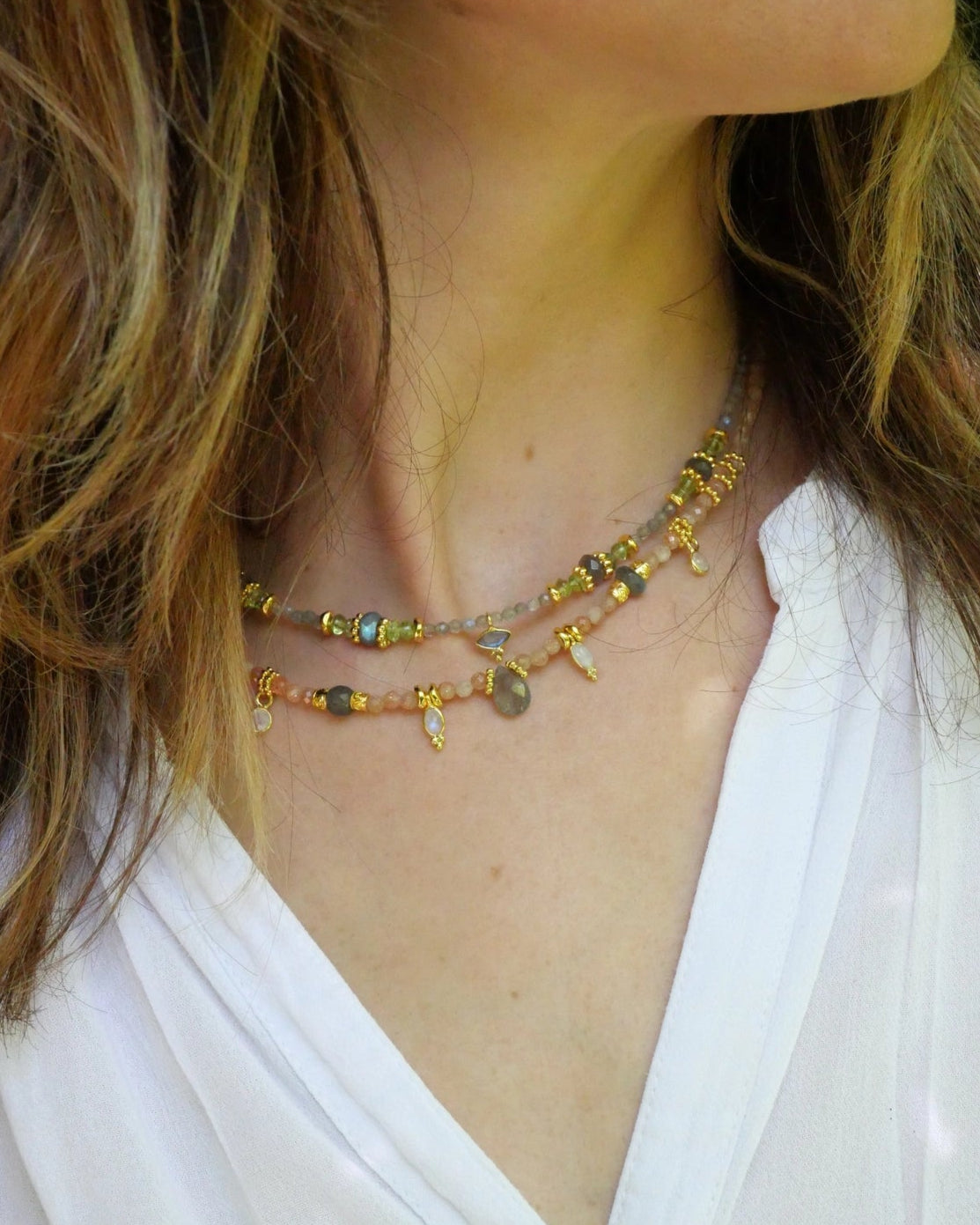 Ophira Eye Kette – Labradorit, Peridot & Mondstein