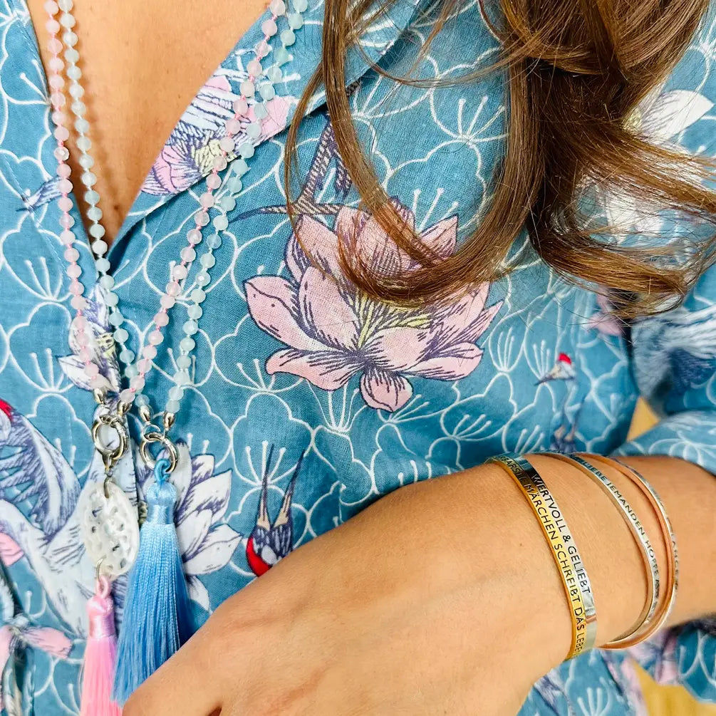 Rosenquarz Edelsteinkette in Gold oder Silber – 80 cm Mala mit Edelstahlkarabiner