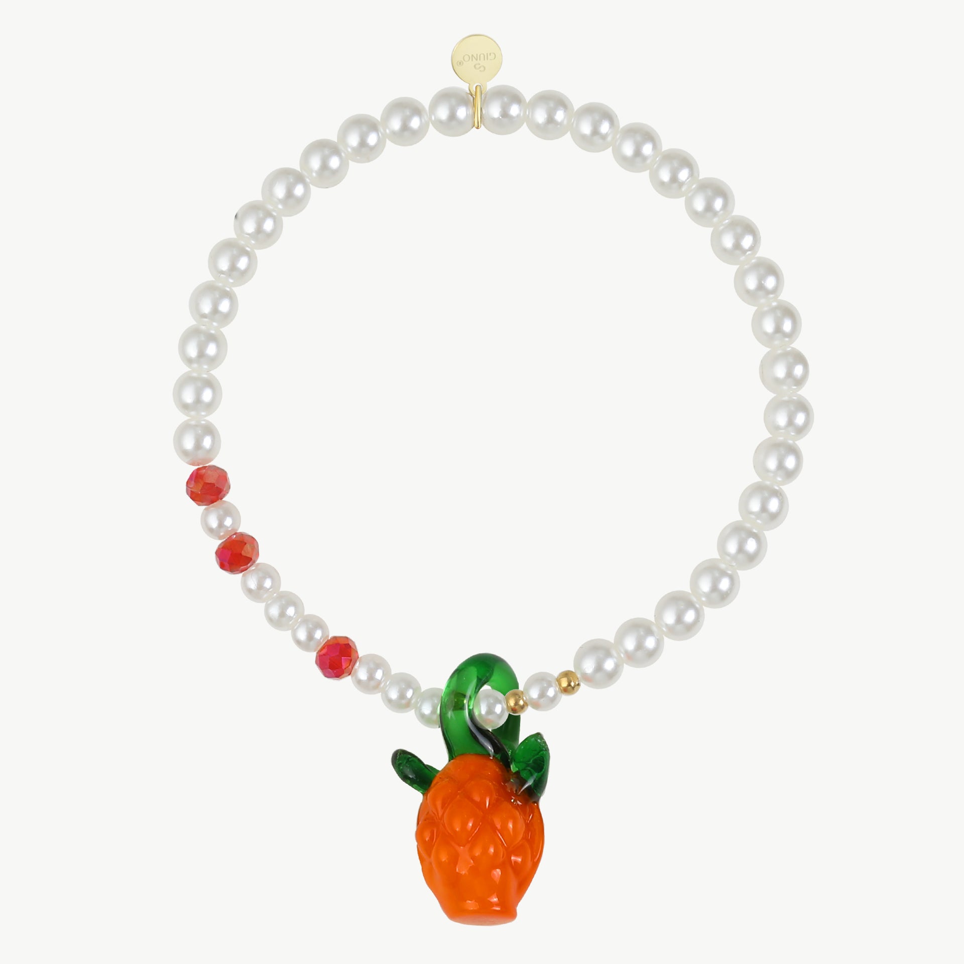 Elastisches Perlenarmband mit Frucht-Charm aus Glas – Sommer Schmuck