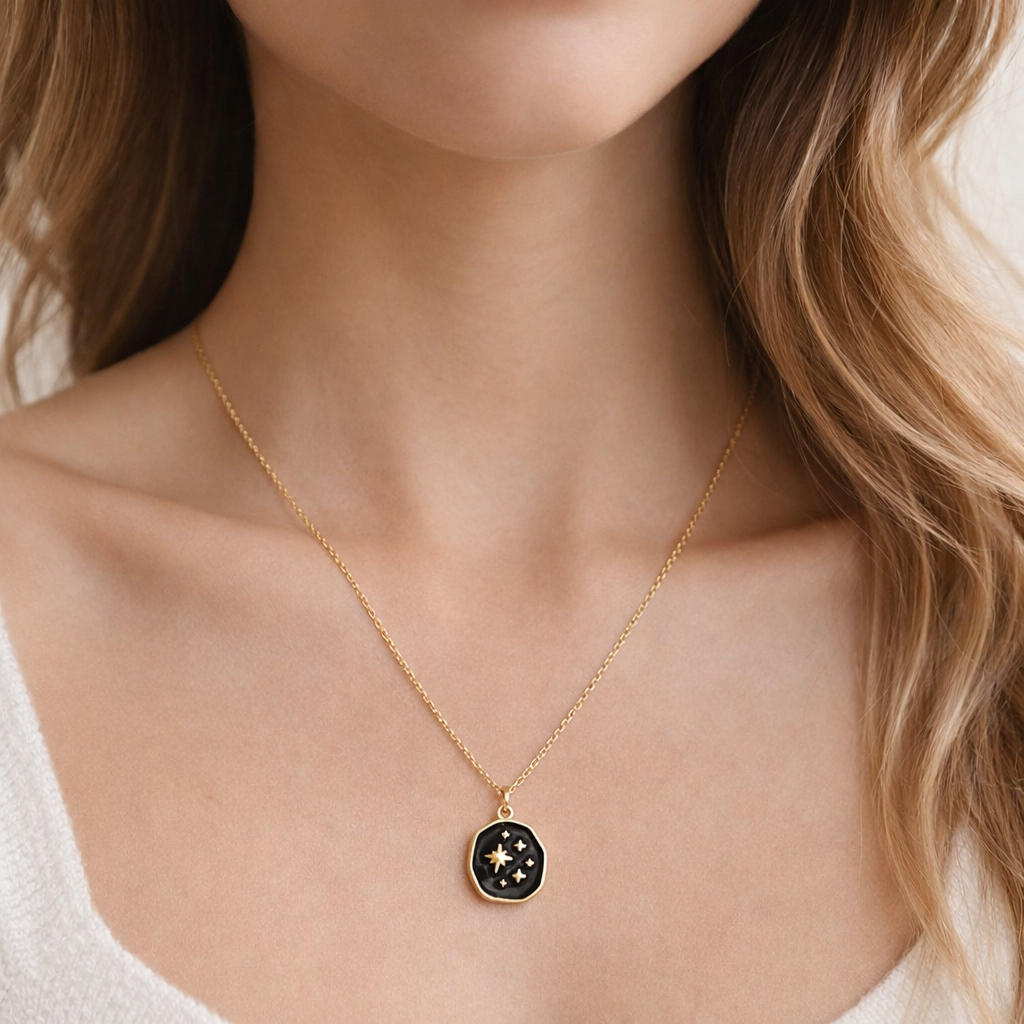 Sternbild Halskette – Schwarzer Emaille-Anhänger & 18k Vergoldeter Edelstahl – Italienisches Design