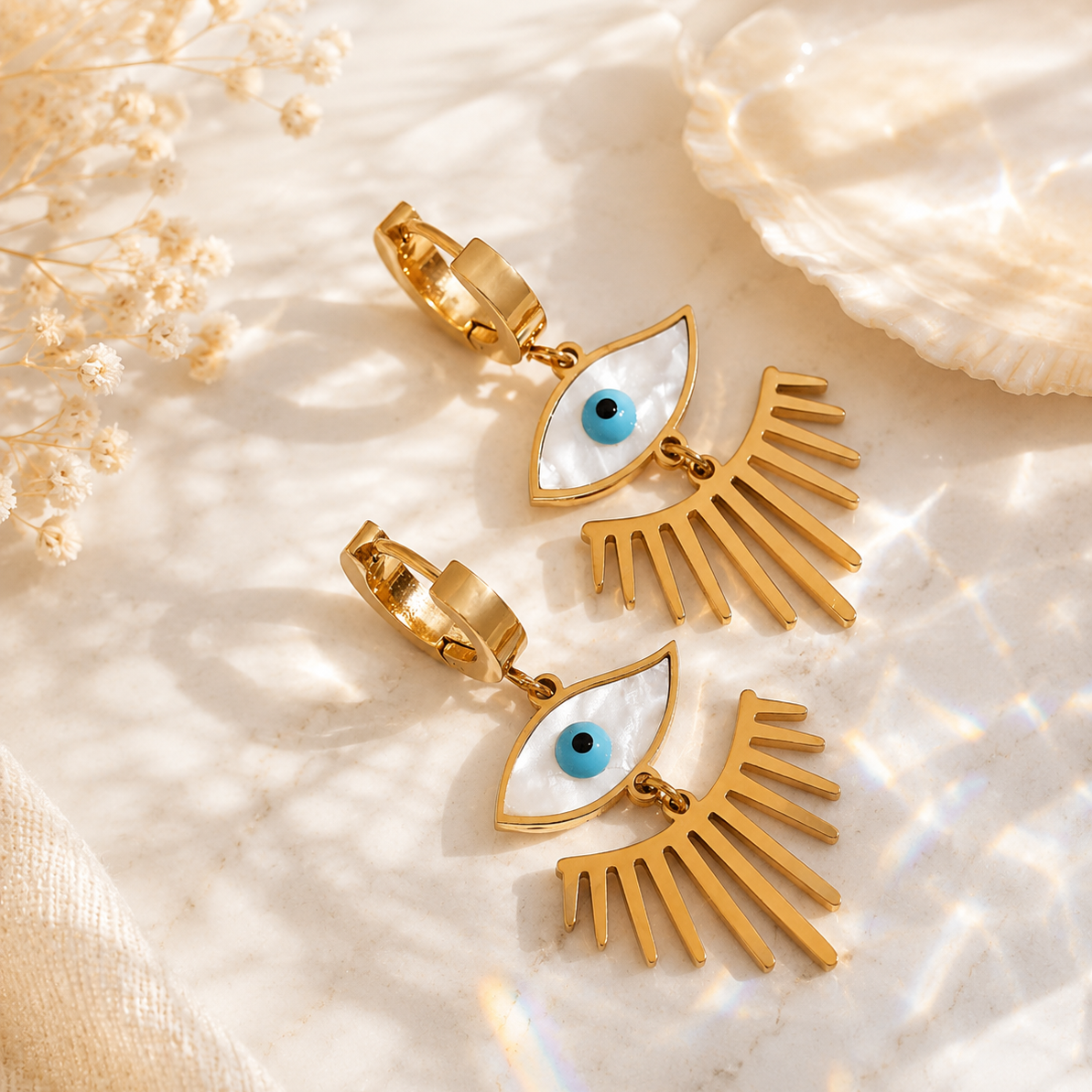 Evil Eye Perlmutt Ohrringe Gold