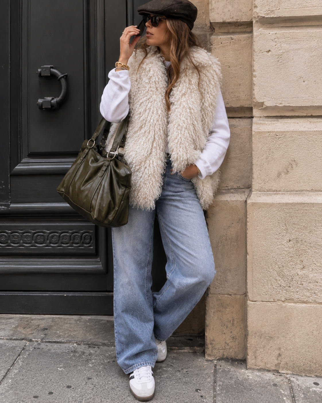 Flauschige Curly Weste – Creme