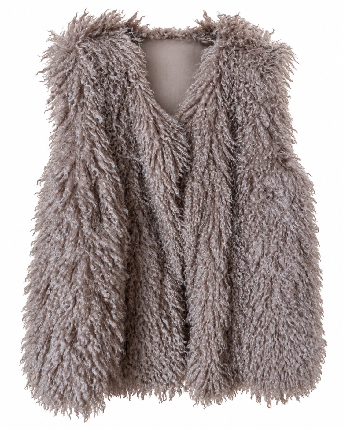 Flauschige Curly Weste – Taupe