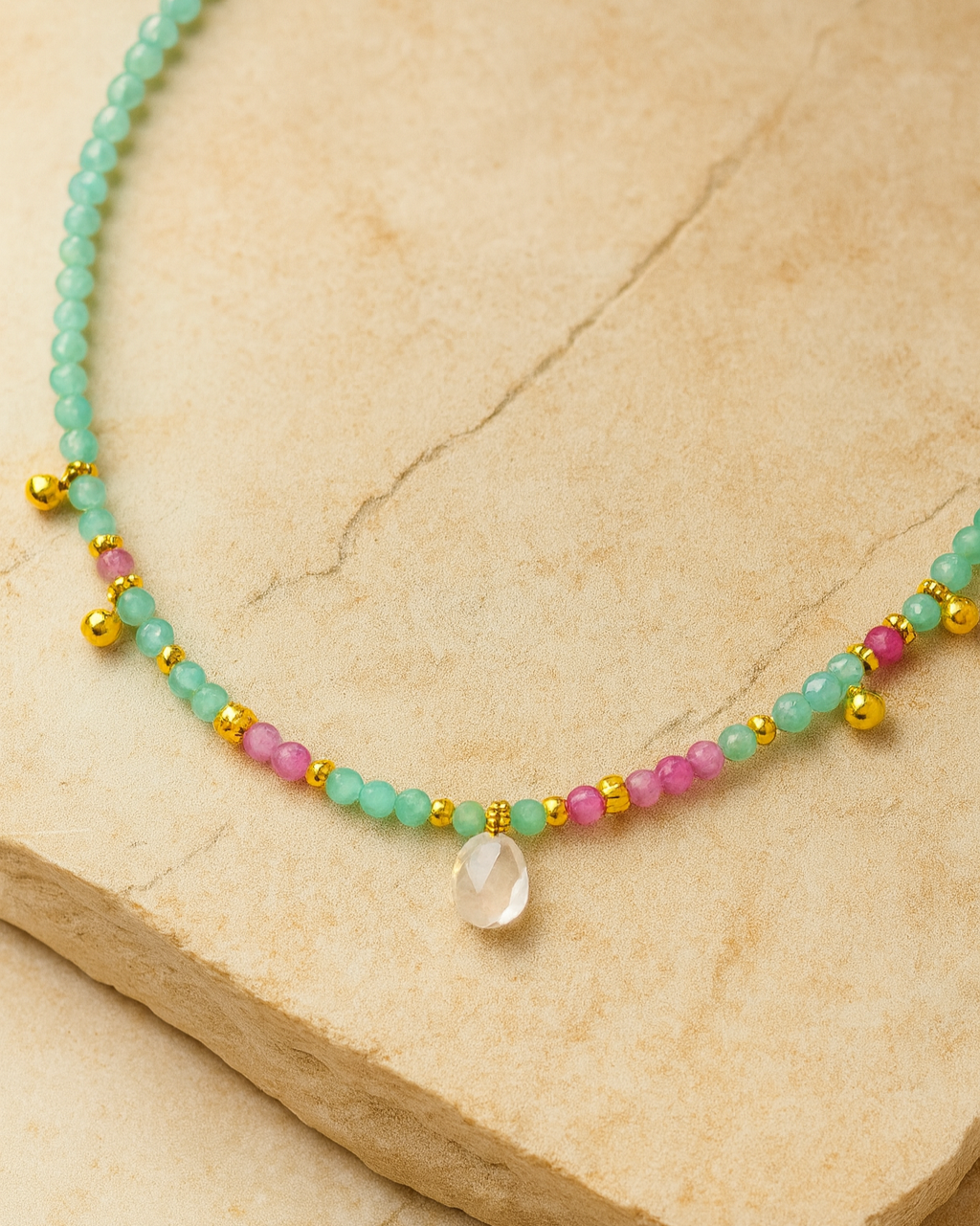 Flora Kette – Aventurin, Rosa Topas & Rosenquarz