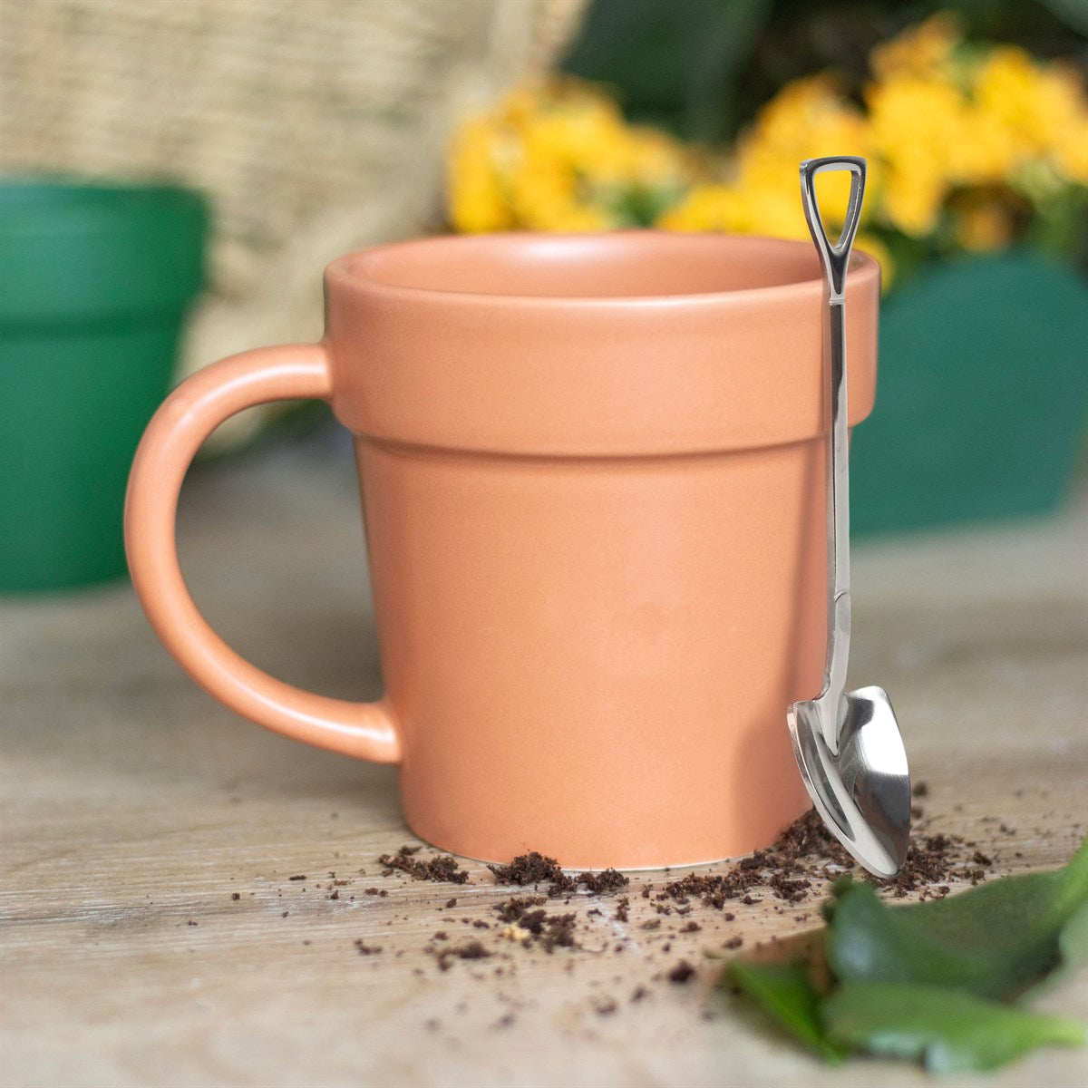 Blumentopf Keramiktasse mit Schaufel-Löffel – Garten Tassen-Set