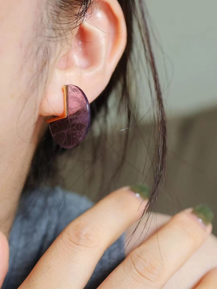 Geometrische Amethyst-Ohrringe – Gold Vermeil Statement