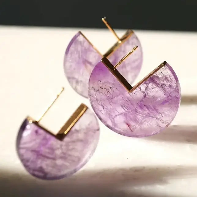 Geometrische Amethyst-Ohrringe – Gold Vermeil Statement