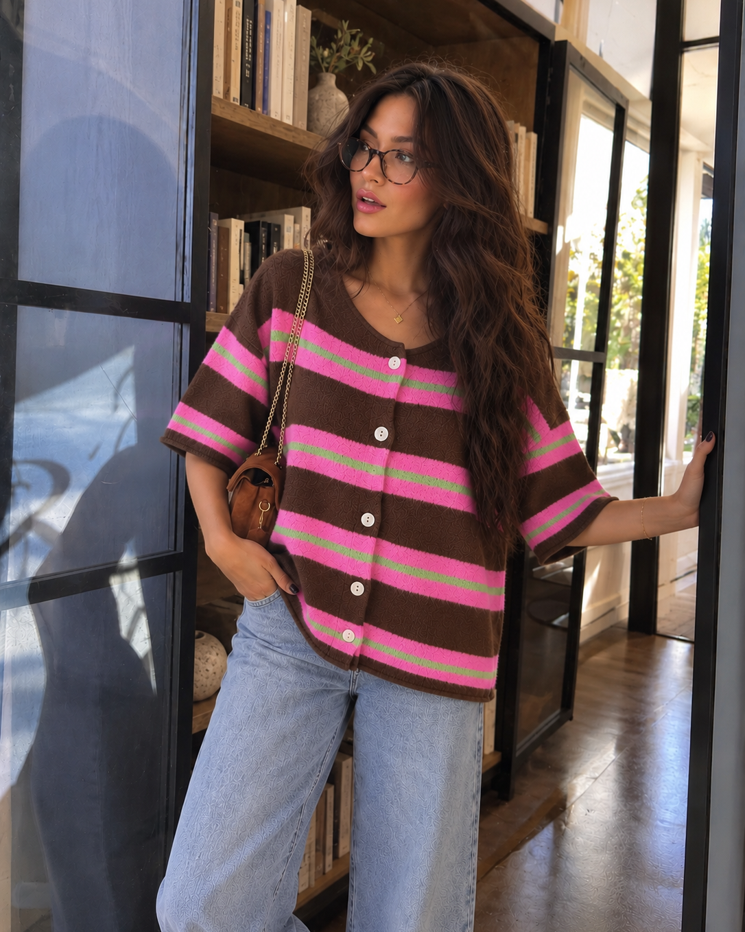 Kuscheliger Streifen Cardigan mit Wolle