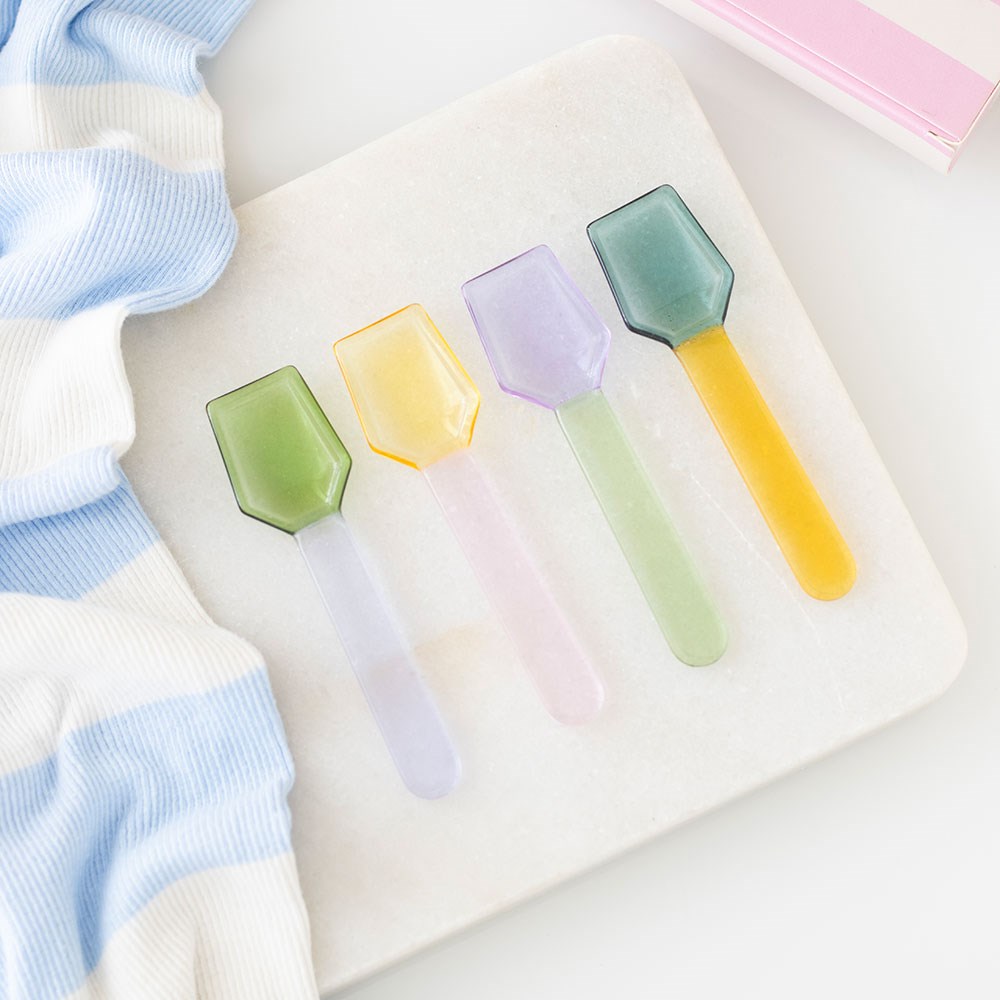4er-Set Dessertlöffel aus Glas in Pastelltönen – Elegante Löffel für Desserts & Eis