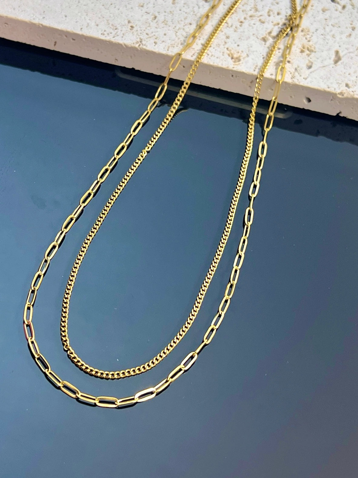 Doppelte Edelstahl Halskette mit Charmhalter