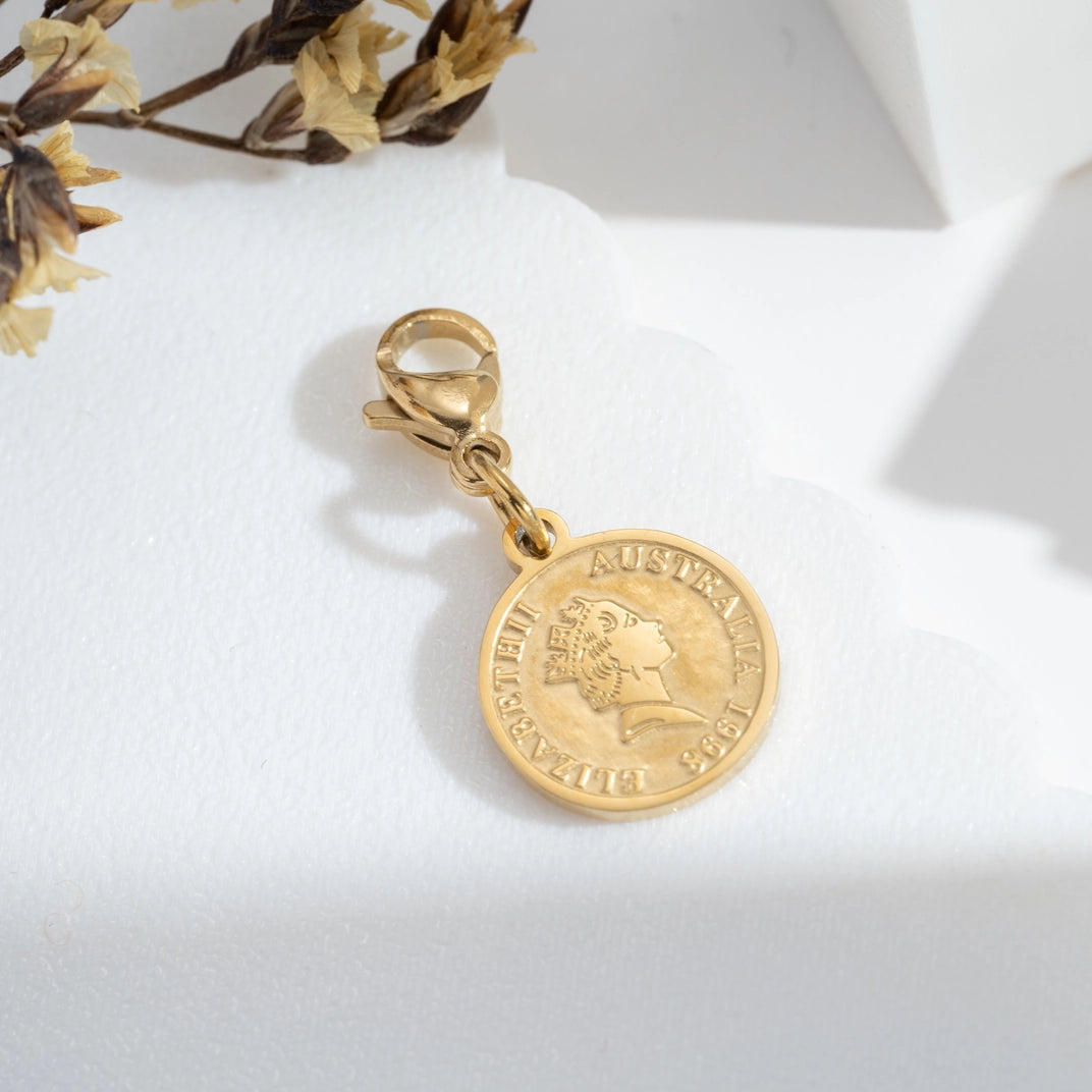 Edelstahl Charm - Goldmünze