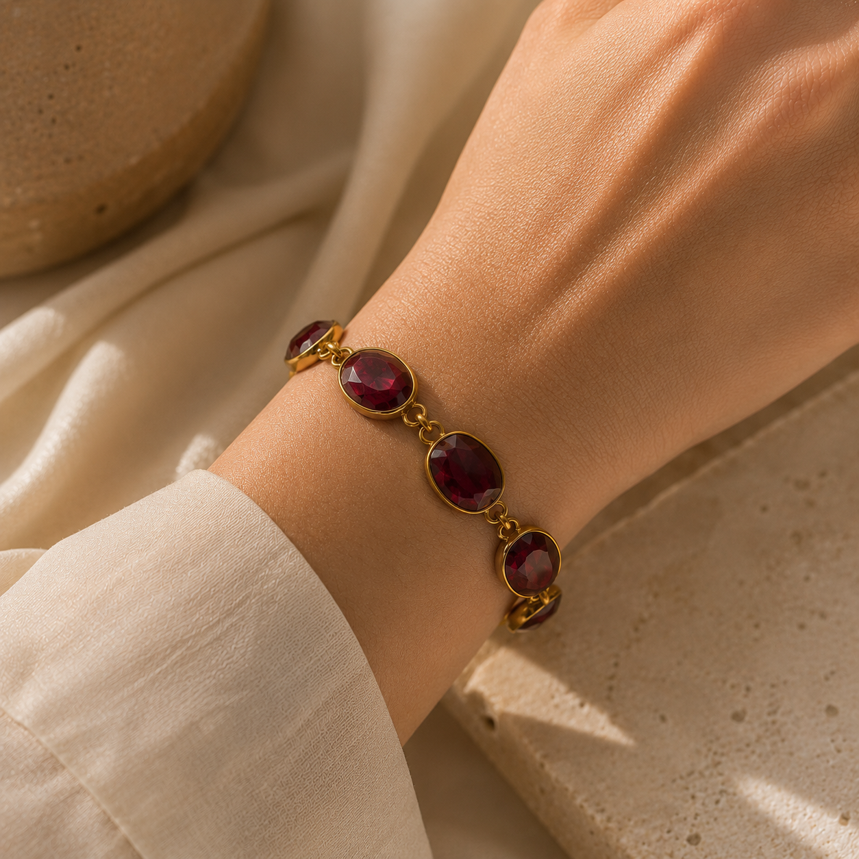 Vergoldetes Granat Armband aus 925 Sterling Silber
