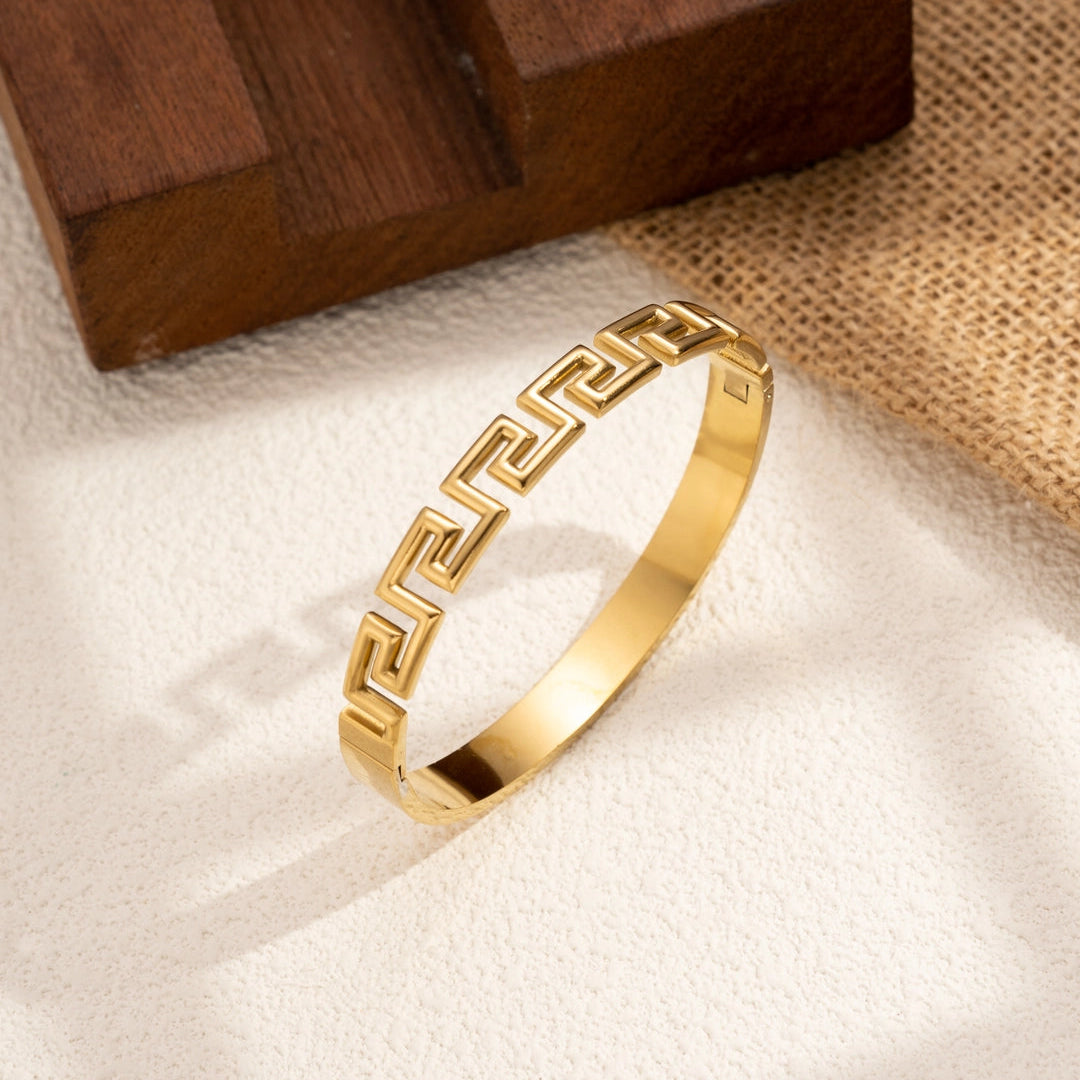 Griechischer Armreif Damen Gold – Geometrischer Edelstahl Armreif