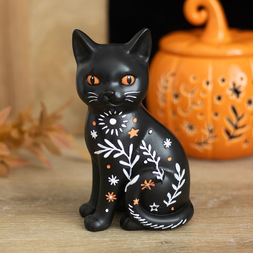 Schwarze Katzenfigur im Volkskunst-Stil