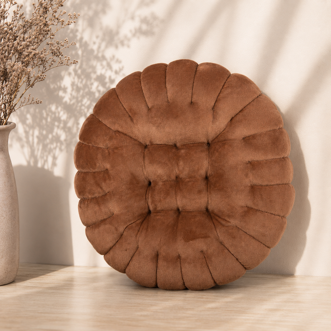 Rundes Keks-Kissen in Braun – Kuscheliges Dekokissen im Cookie-Design