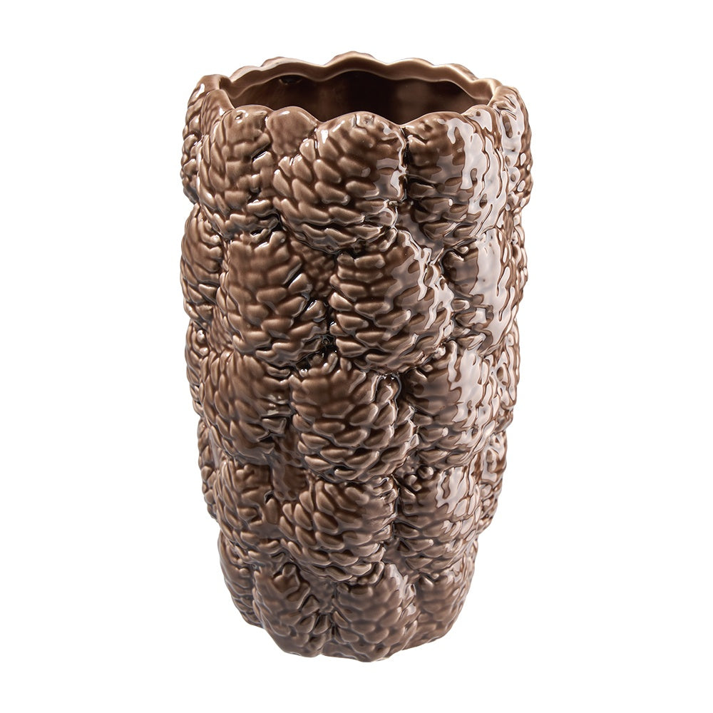 Keramikvase Grau mit Zapfen-Design