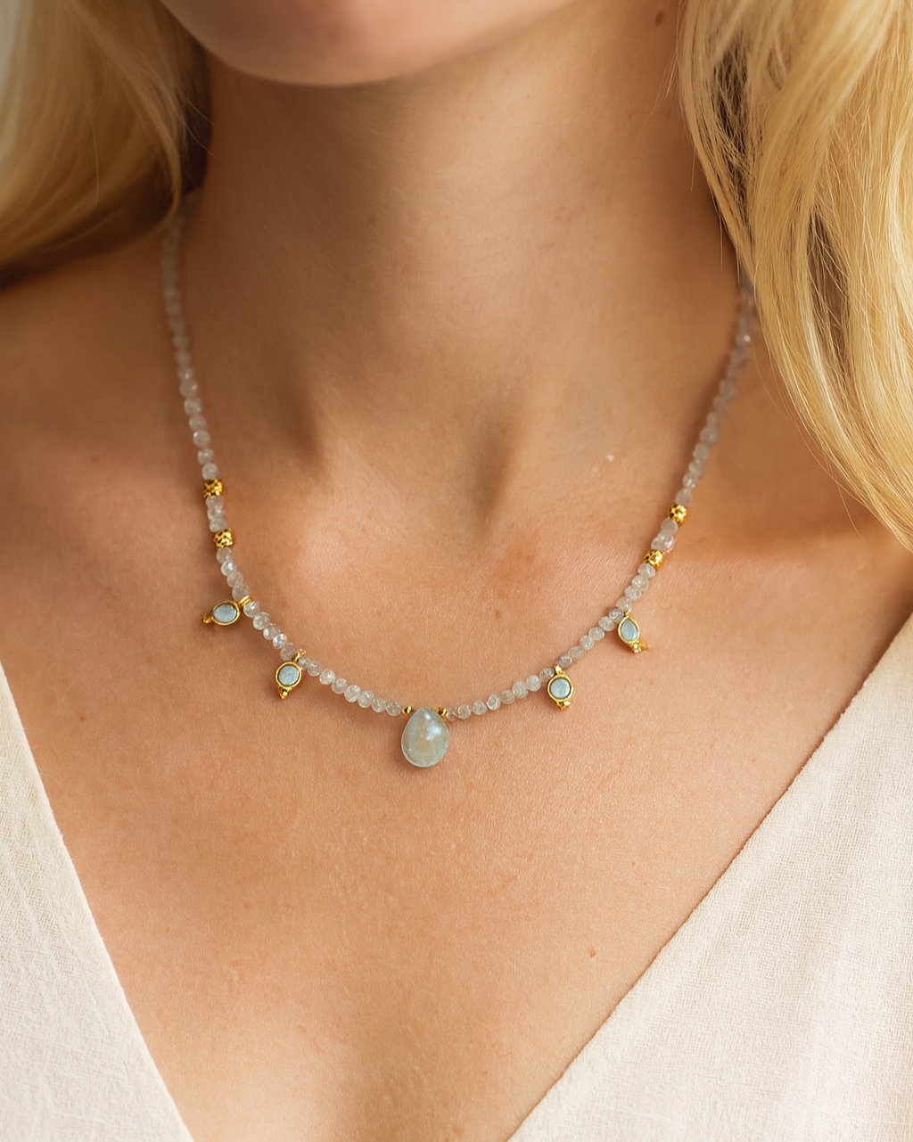 Aurelia Kette – Aquamarin, Labradorit & Morganit