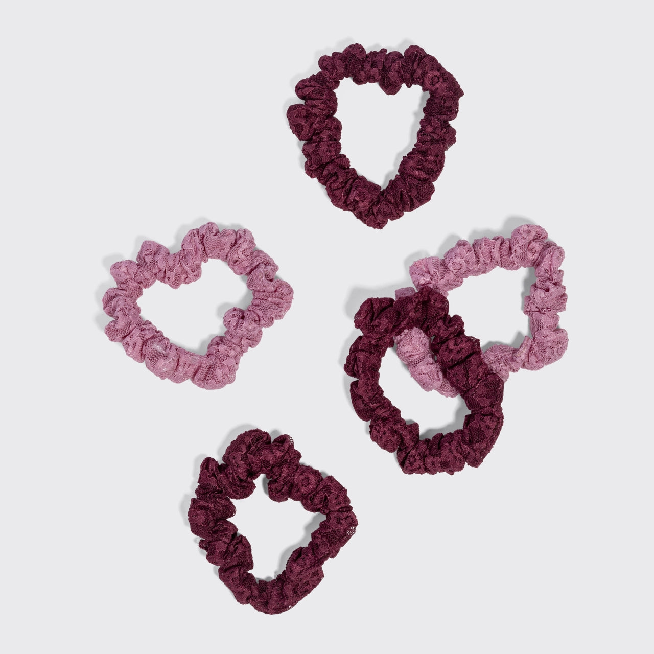 Kitsch Geraffte Spitzen-Scrunchies 5er-Set – Kirsche & Bordeaux