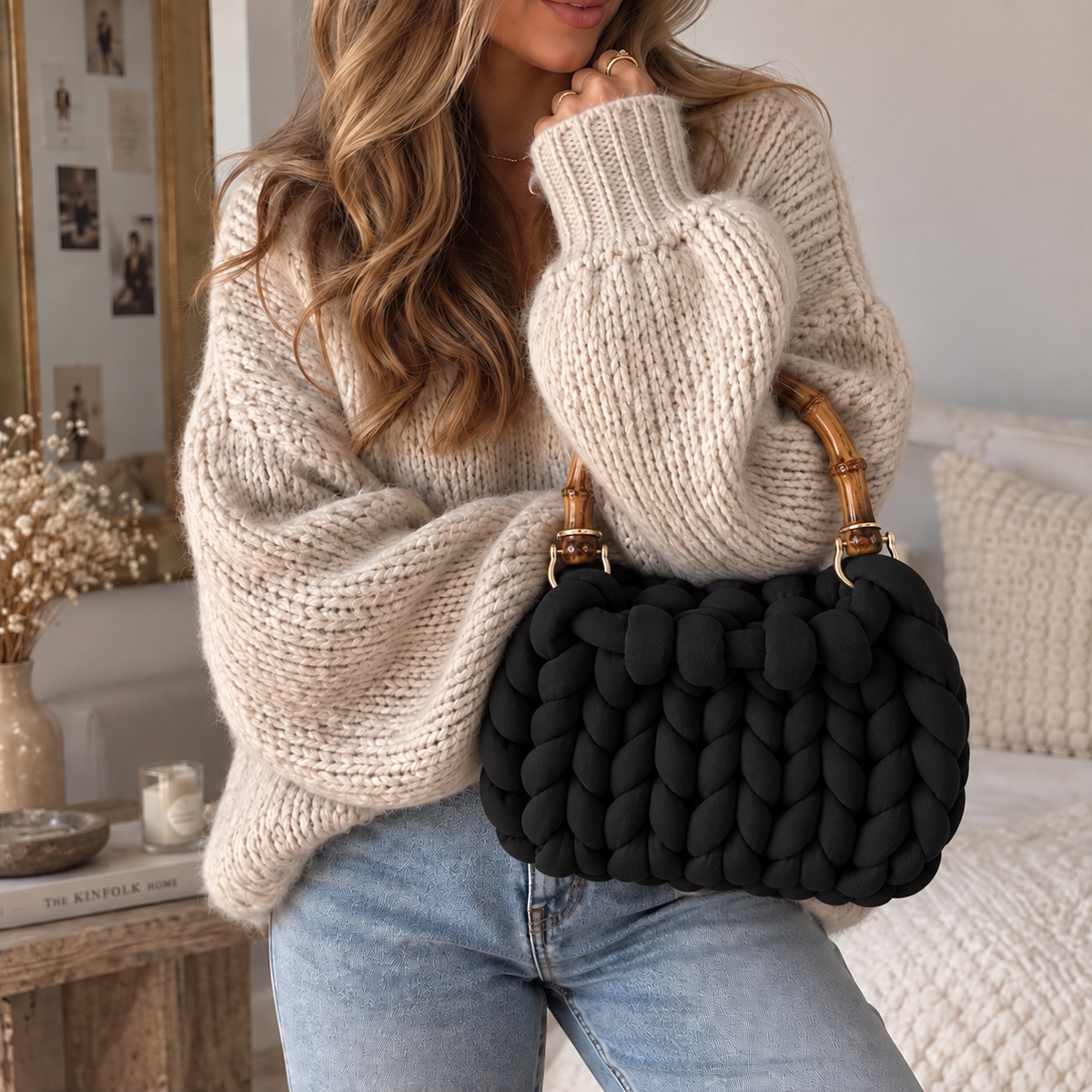 Kuscheltasche Chunky Knit – Schwarz