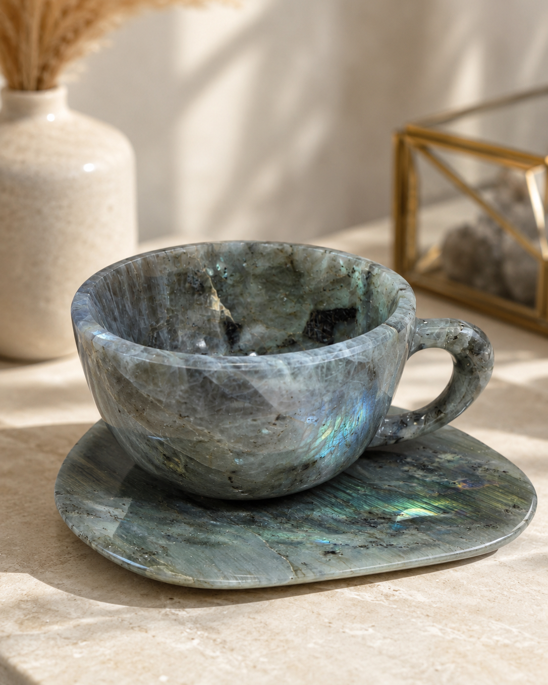 Labradorit Tasse mit passendem Untersetzer