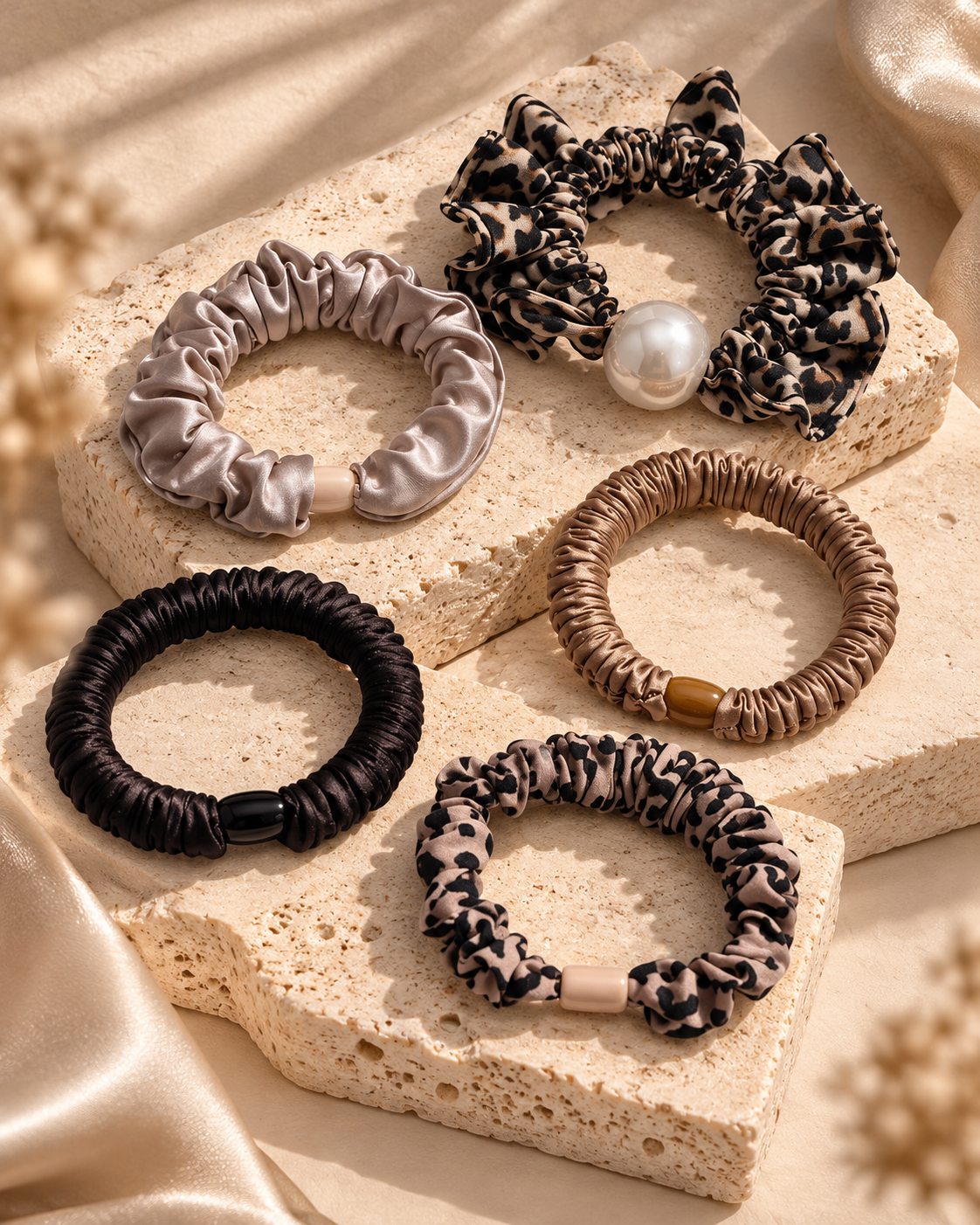 Leopard Satin Scrunchies 5er Set