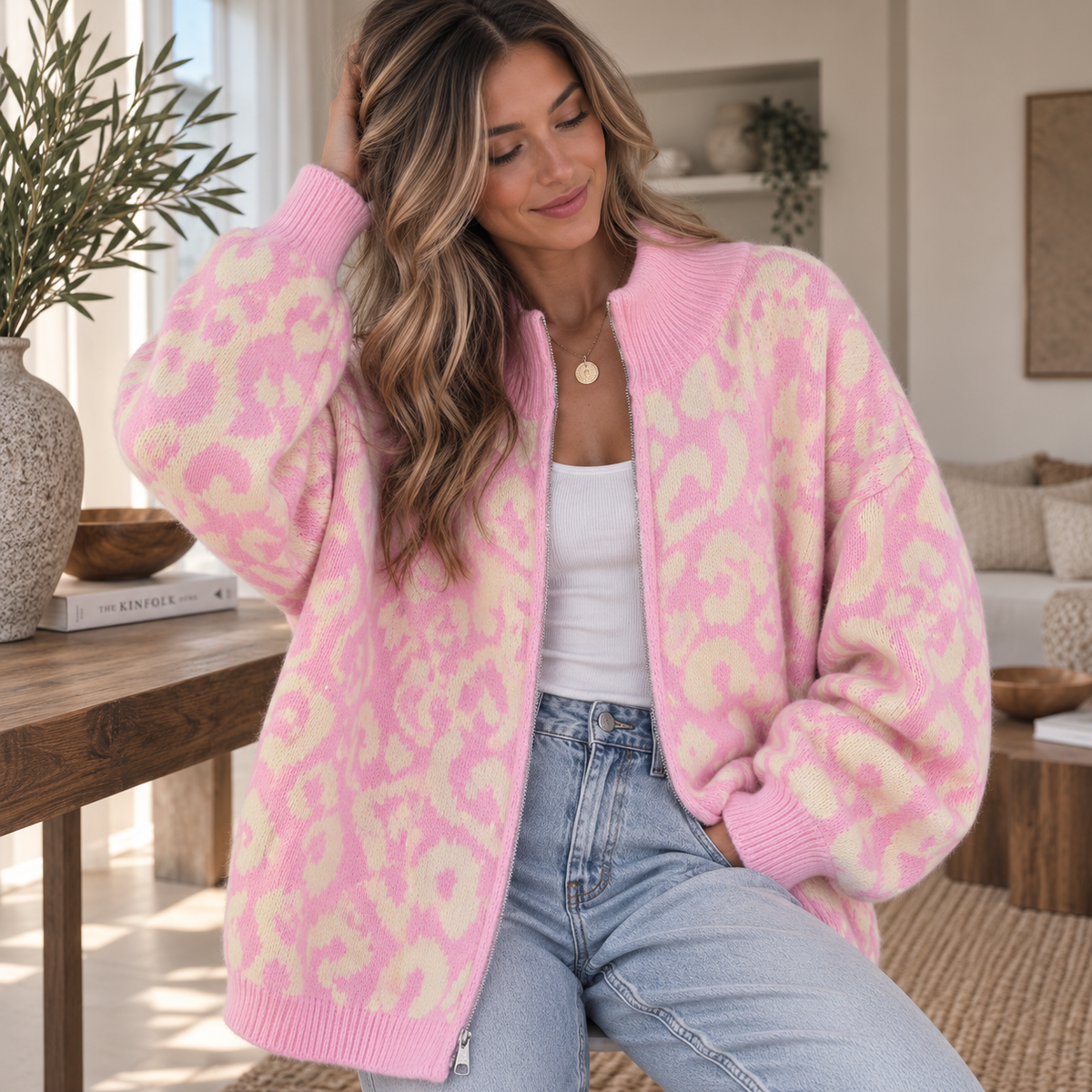 Leo Zipper Cardigan | Rosa-Butteryellow