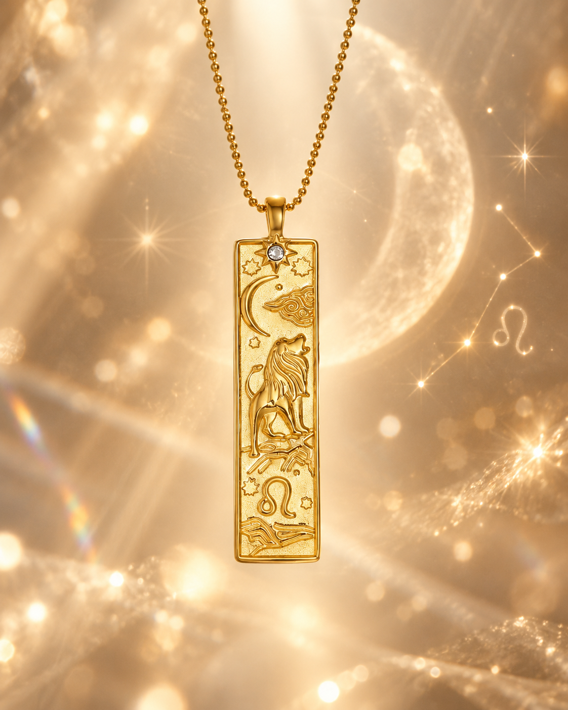 Löwe Sternzeichen Kette in Gold mit kunstvollem Zodiac Anhänger von ANNURAH
