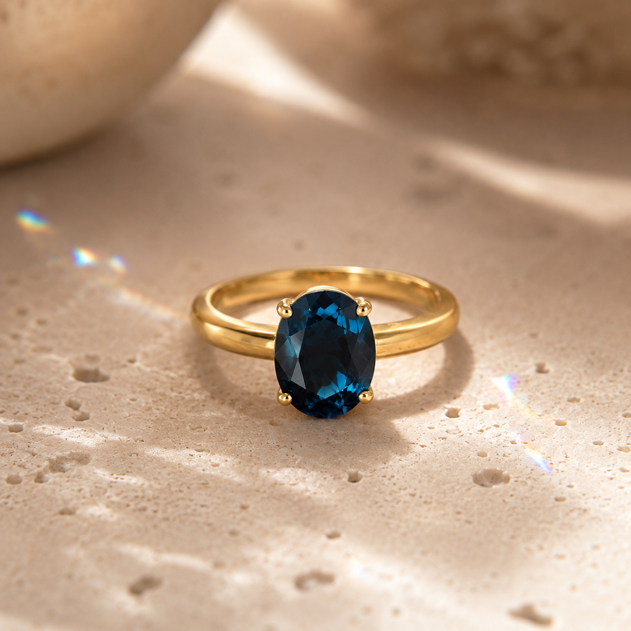 London Blue Topas Ring aus 925 Sterling Silber vergoldet | Größe 62