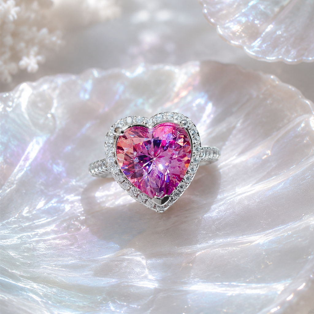 KYTHERA – 5 Karat Rosa Herz VVS1 Moissanit Ring | 925 Sterling Silber | Mit Zertifikat